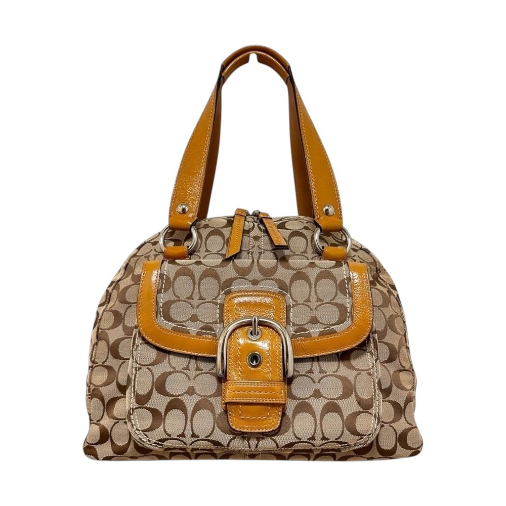 Coach Soho Buckle Large Dome Carryall Satchel Khaki Brown Monogram Canvas F18119